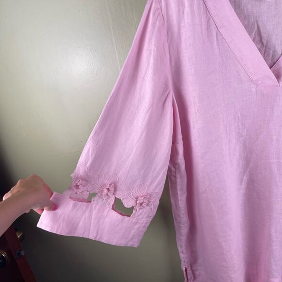 Charter Club linen light pink cutout sleeve tunic blouse - Picture 5 of 6